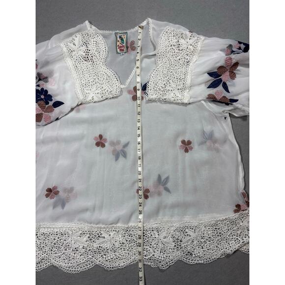 Johnny Was Boho White Dahlia Georgette Blouse Lace Embroidery 3X - Picture 8 of 11